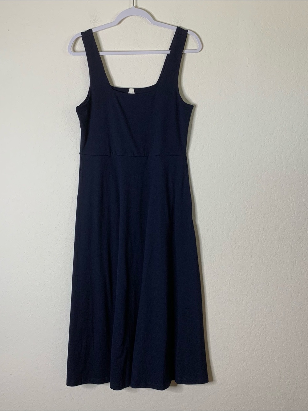 Pact Womens navy cotton square neck for & flare midi dress L